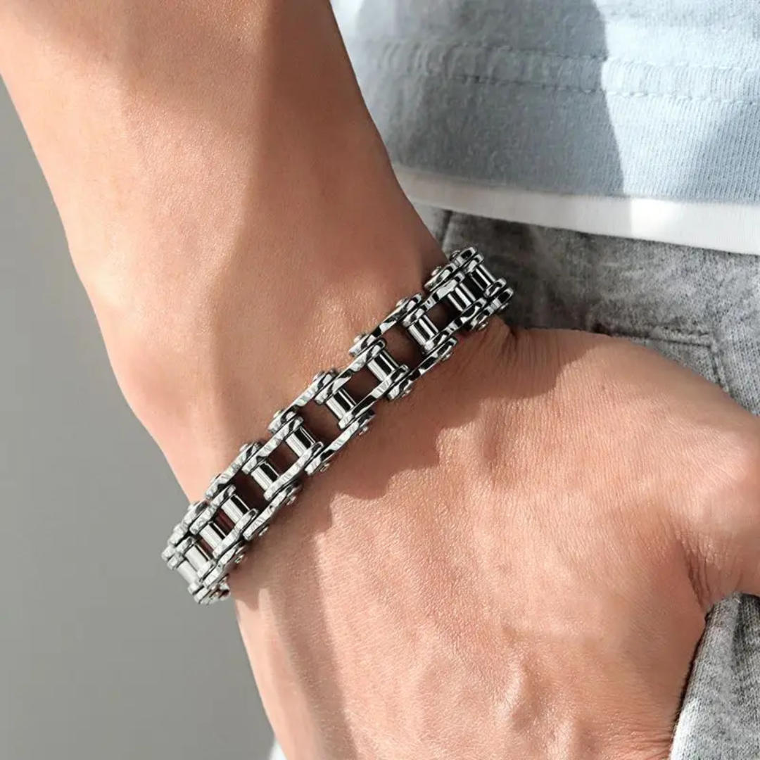 Stainless Steel Motorcycle Chain Bracelet with LED RIDER